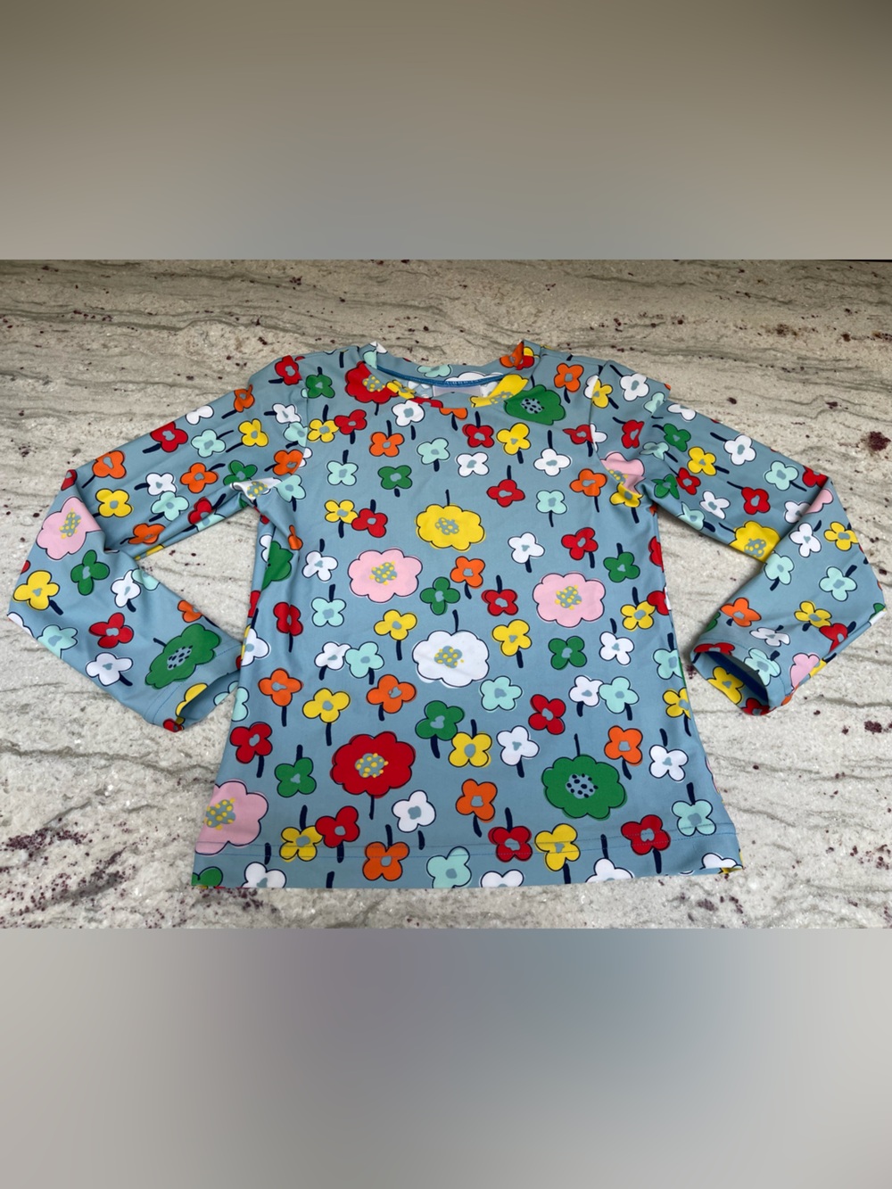 Hanna Andersson Light Blue Floral Swim Rashguard Long Sleeve UPF Sz 6/7 Girls